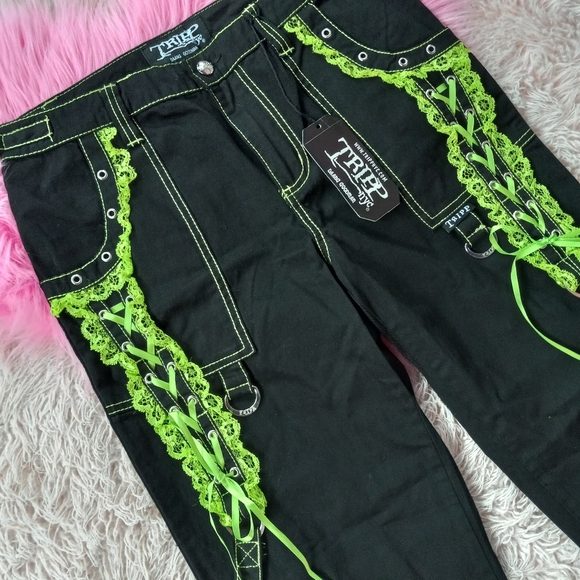 Nwt Tripp NYC Dark street green lace & chains pristine flared bondage - Picture 3 of 7